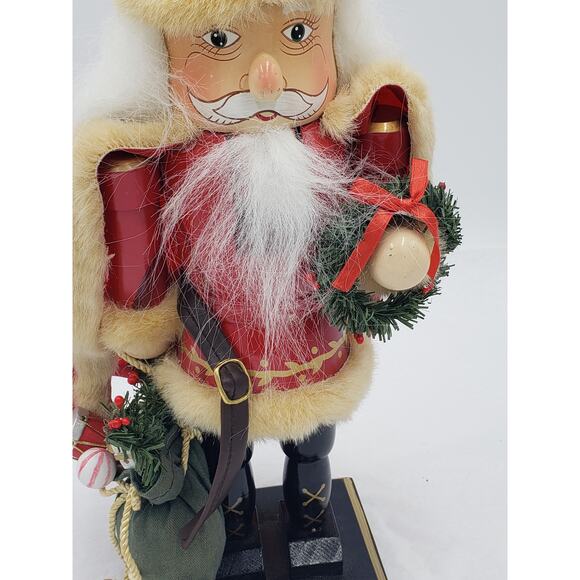 Nutcracker Santa Claus Christmas Decor Red Cape Holding Toy Bag Size 14" - Picture 6 of 16